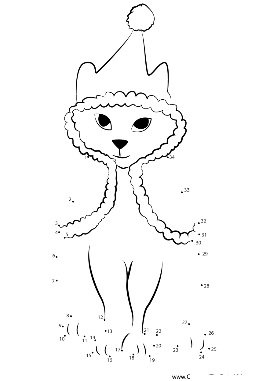 Cute-Christmas-Cat dot to dot worksheets