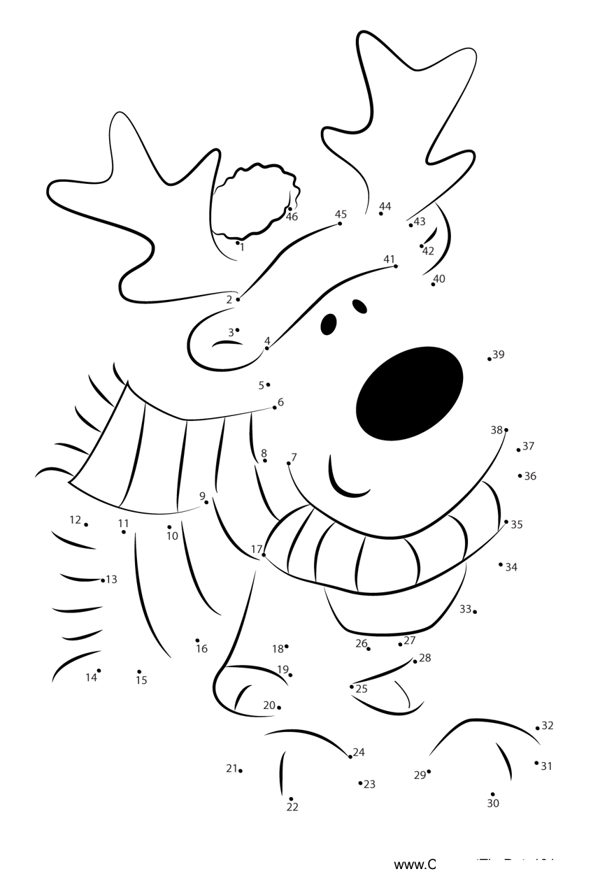 Cute-Reindeer-Christmas dot to dot worksheets