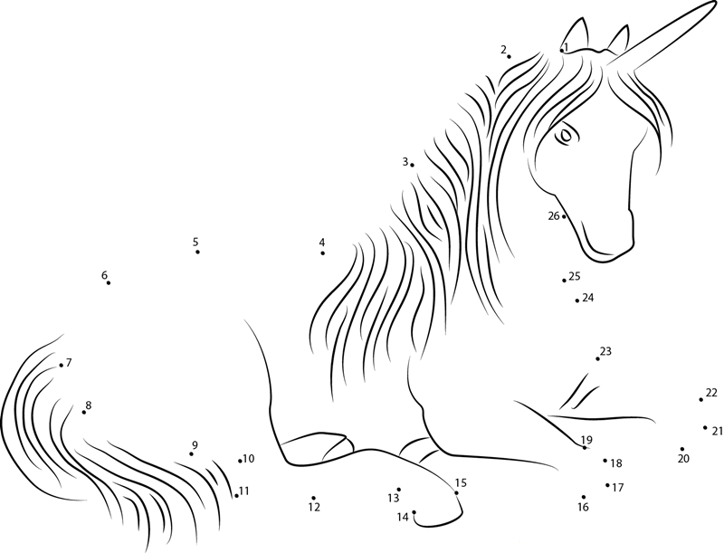 Sitting Unicorn dot to dot worksheets