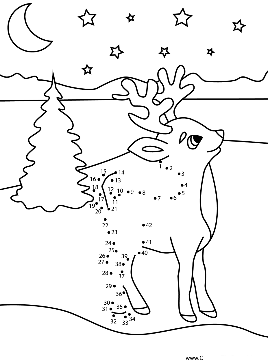 Cute-Reindeer printable dot to dot worksheet