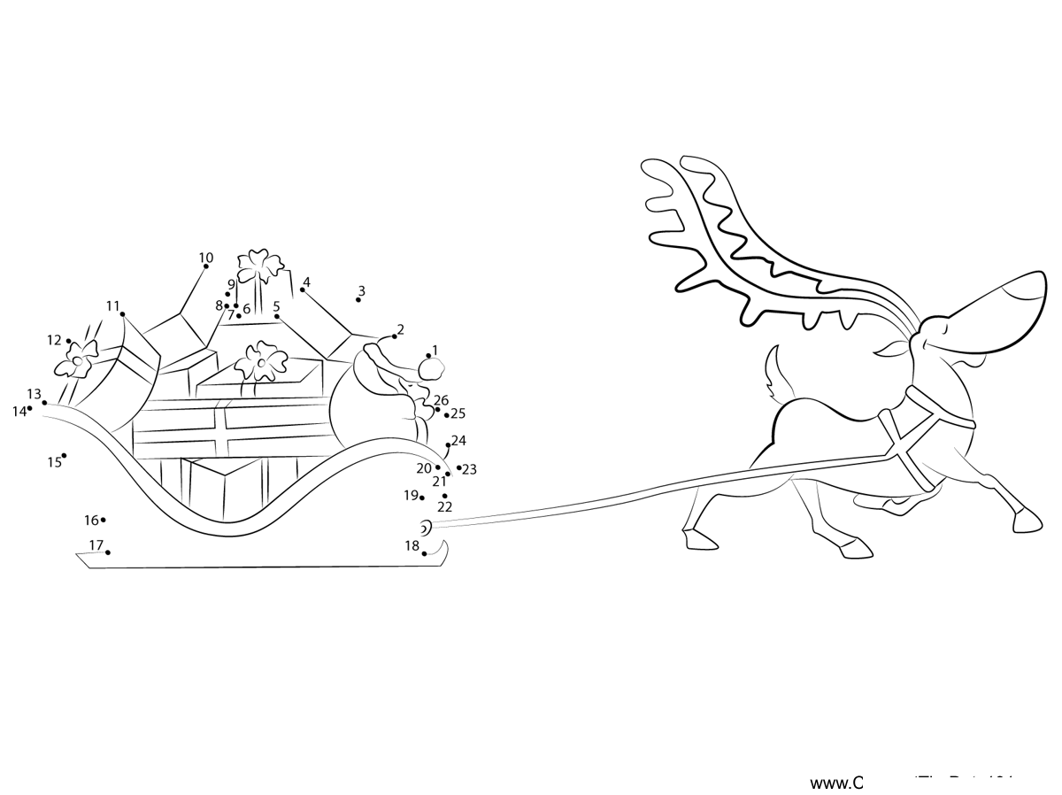 Deer-And-Santa-Sleigh printable dot to dot worksheet