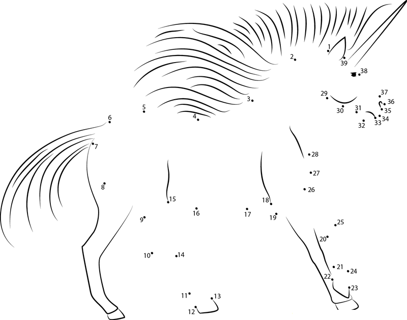 Standing Unicorn dot to dot worksheets