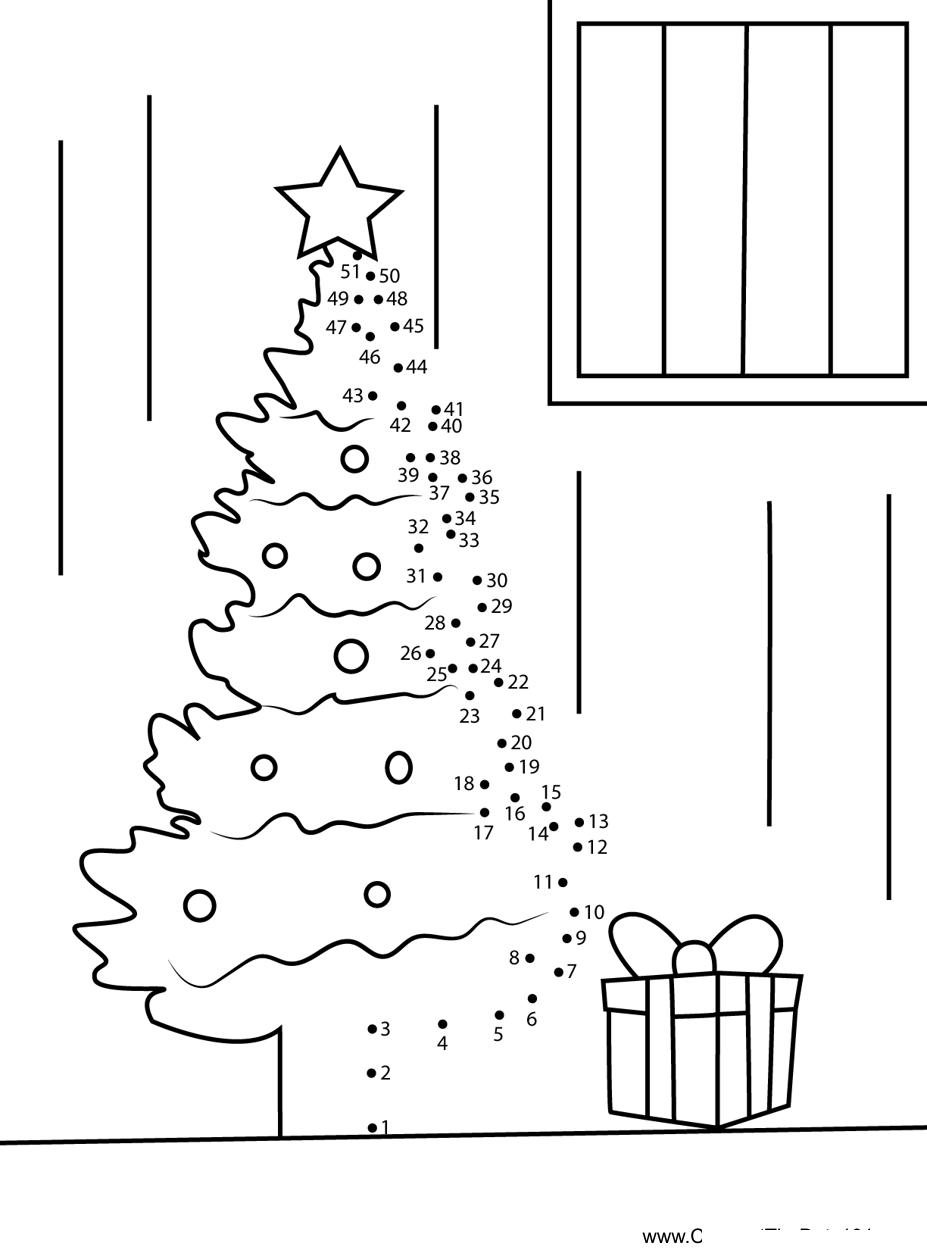 Gifts-Under-Christmas-Tree dot to dot worksheets