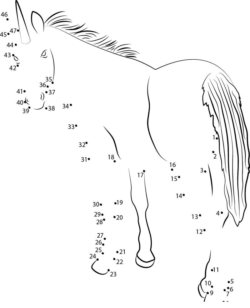 Unicorn Back Look dot to dot worksheets