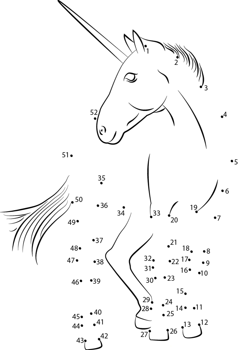 Unicorn By Astate dot to dot worksheets