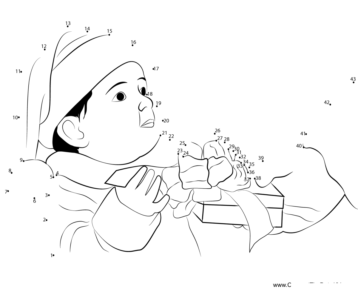 Little-Boy-With-Gift printable dot to dot worksheet