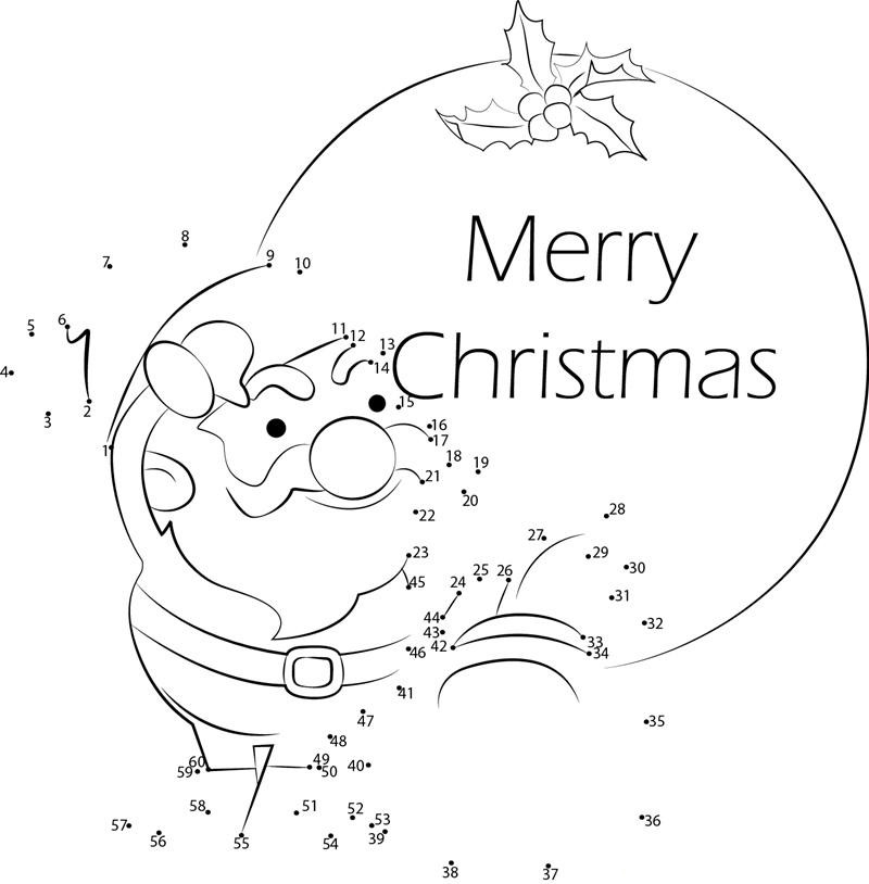 Merry Christmas Beautiful Gift printable dot to dot worksheet