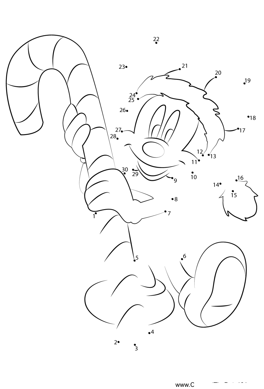 Mickey-Mouse-Christmas-Candy printable dot to dot worksheet