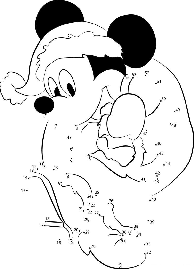 Mickey Mouse At Christmas dot to dot worksheets