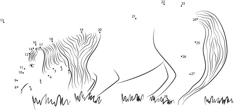 Unicorn Eating Grass dot to dot worksheets