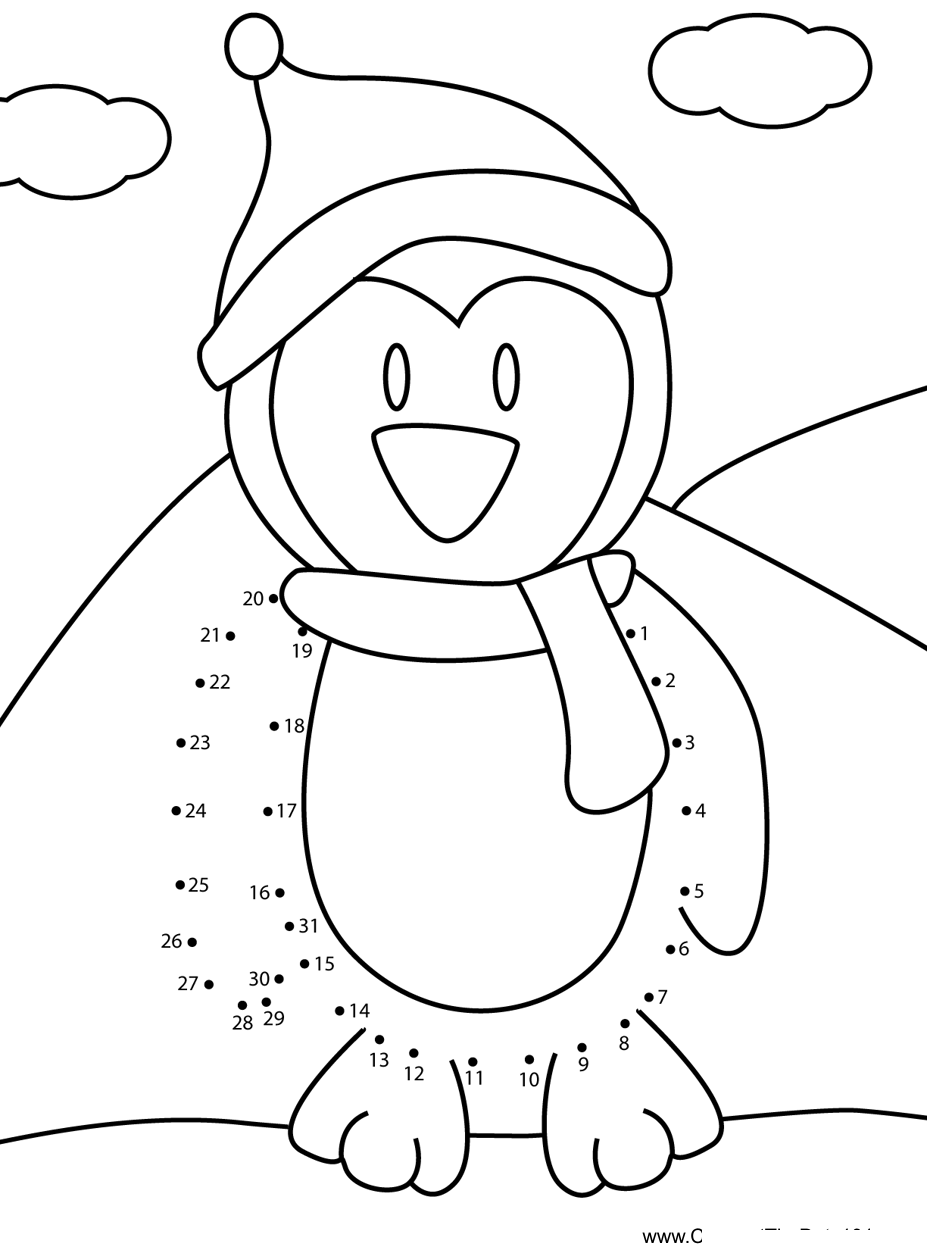 Penguin-With-Santa-Hat printable dot to dot worksheet