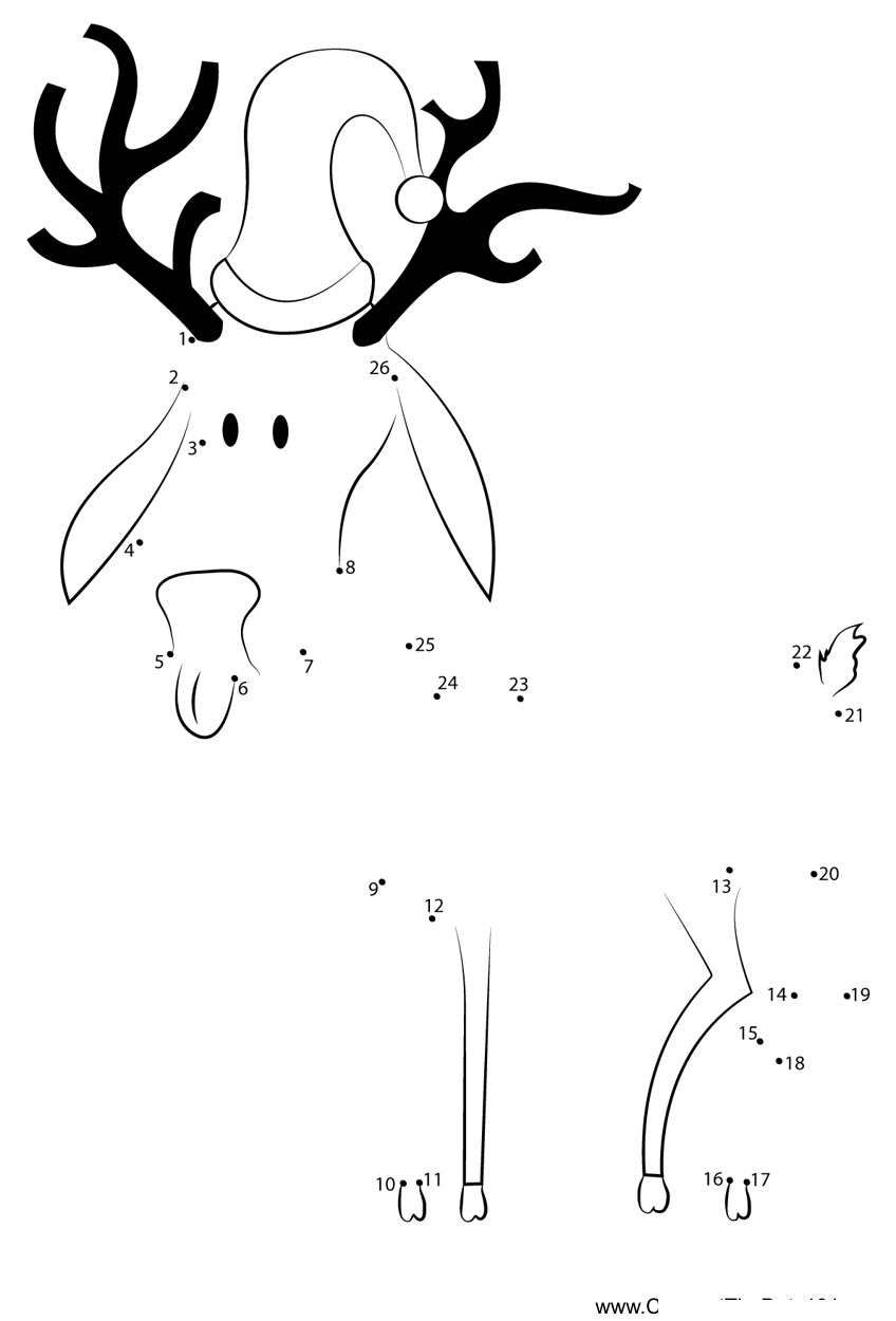 Reindeer-With-Cap dot to dot worksheets