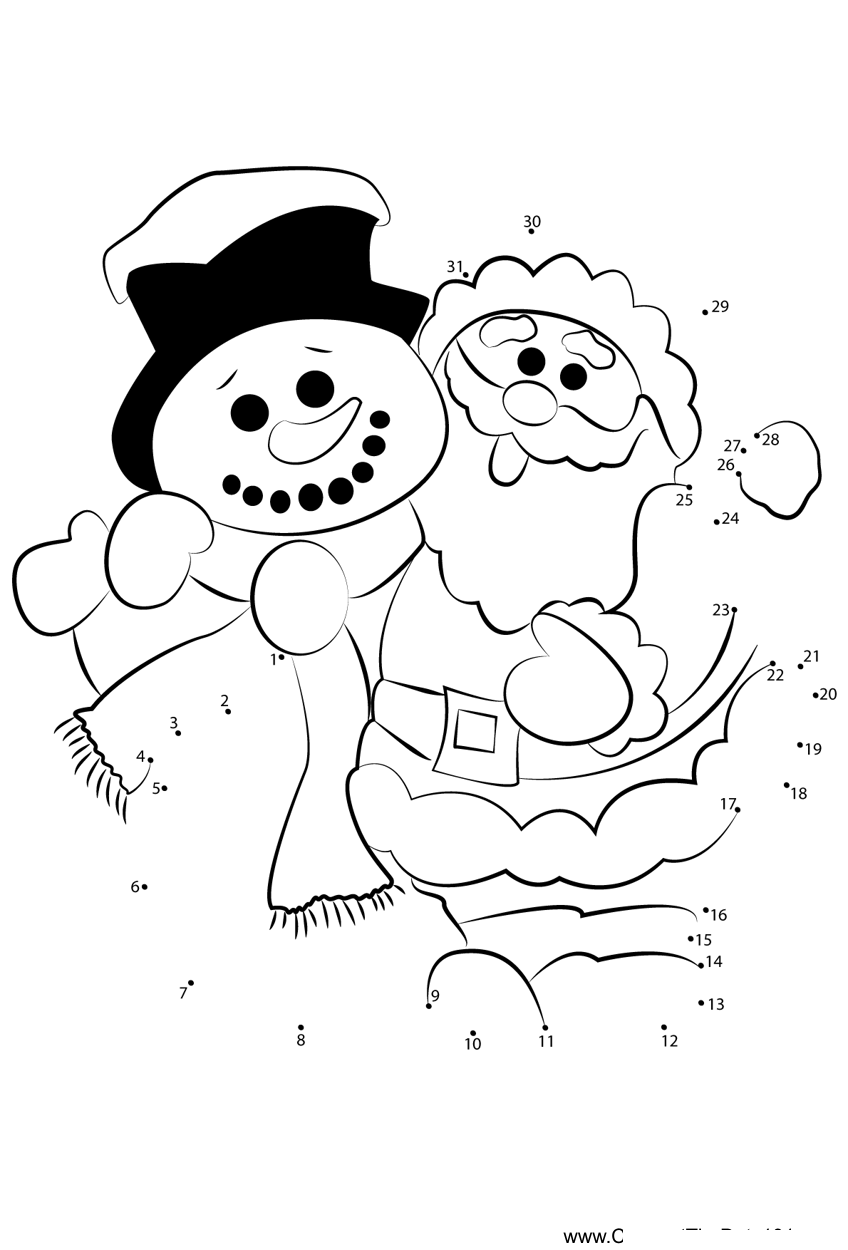 Sanata-With-Snowman dot to dot worksheets