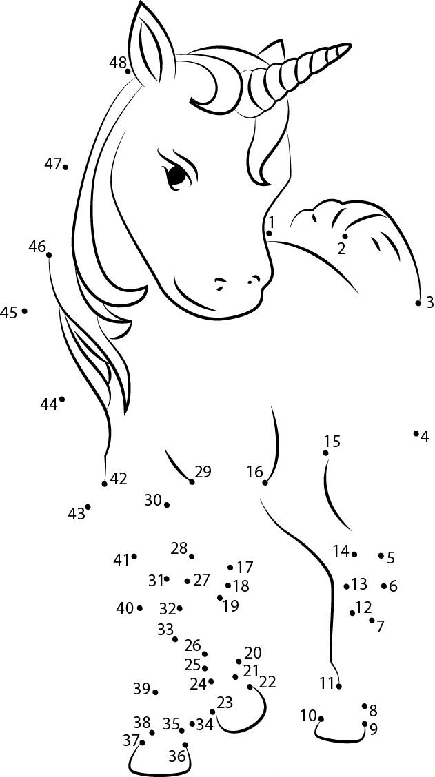 Unicorn Face dot to dot worksheets