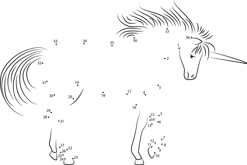 Unicorn Fantasy In The Forest dot to dot worksheets