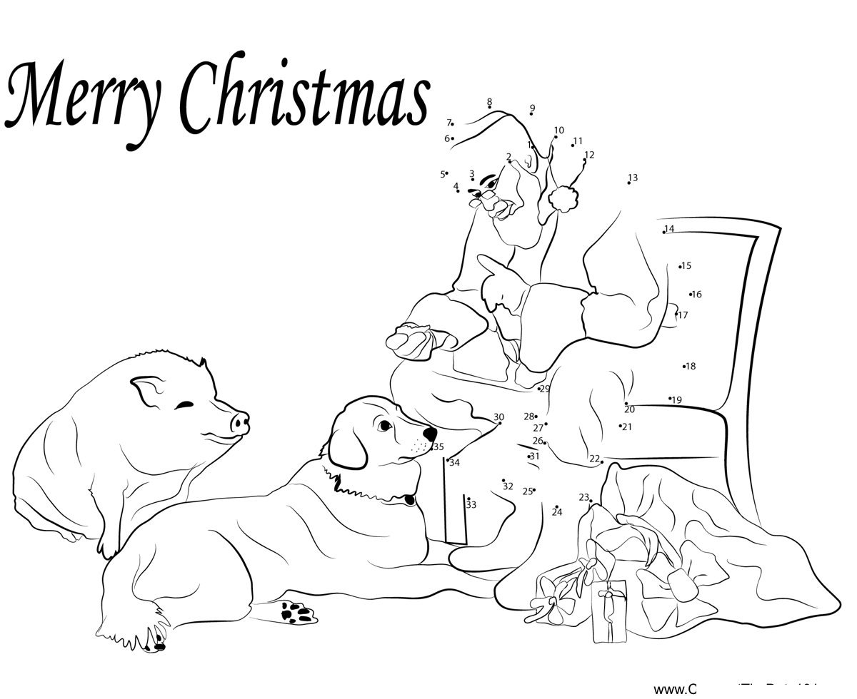 Santa-Claus-With-Pets dot to dot worksheets