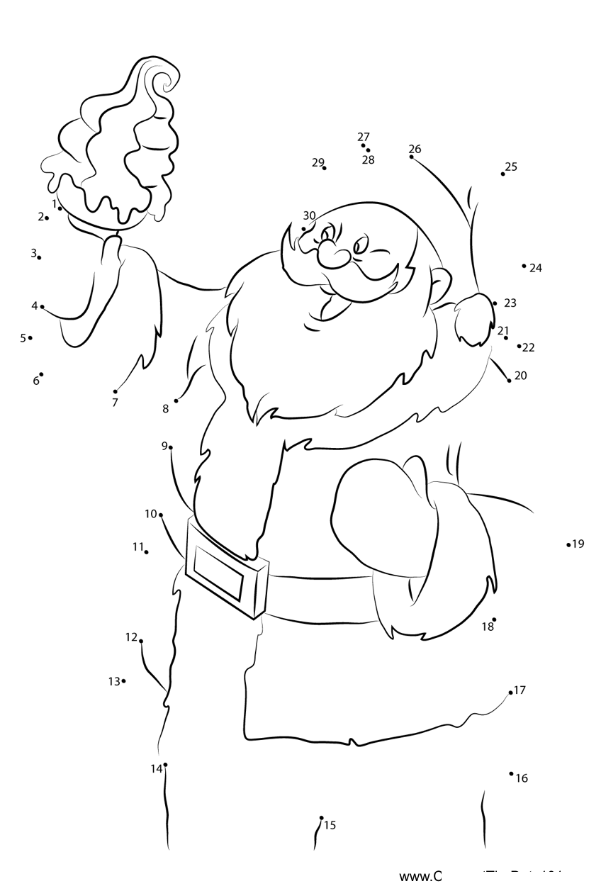 Santa-Eating-Ice-Cream printable dot to dot worksheet