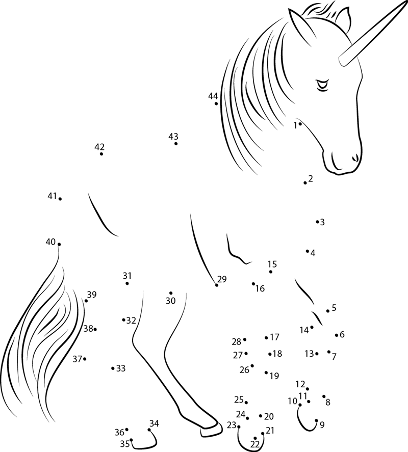 Unicorn Fly dot to dot worksheets