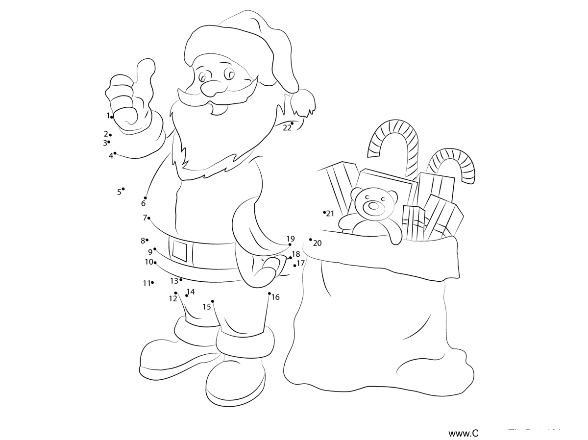 Santa-Gifts-Thumbsup printable dot to dot worksheet