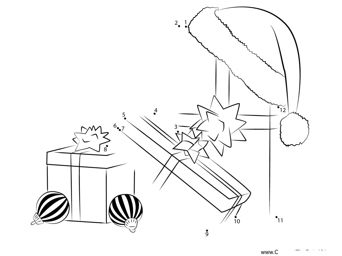 Santa-Hat-With-Gifts dot to dot worksheets