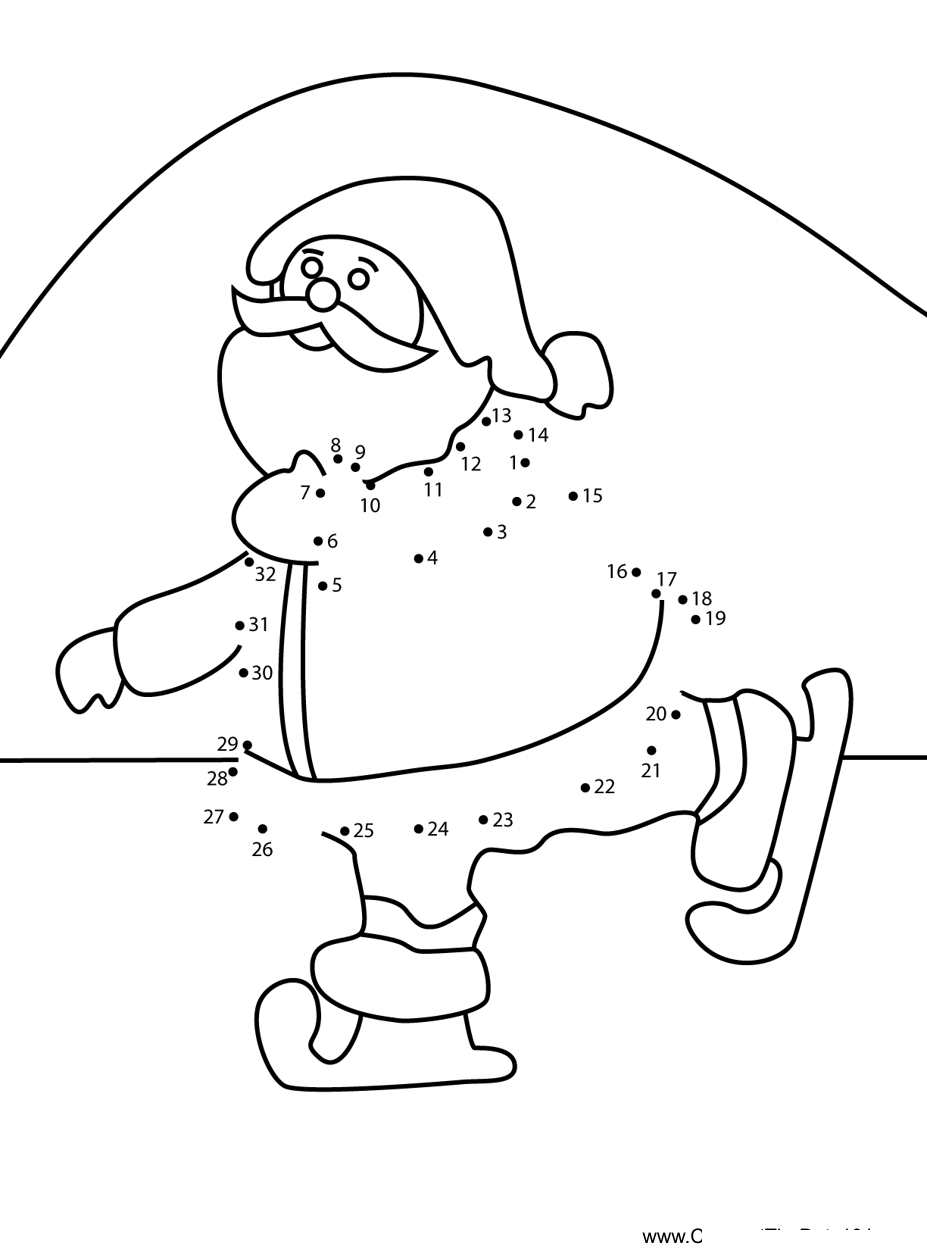 Santa-Ice-Skating printable dot to dot worksheet