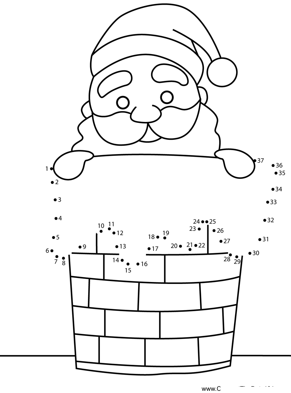 Santa-In-Chimney printable dot to dot worksheet