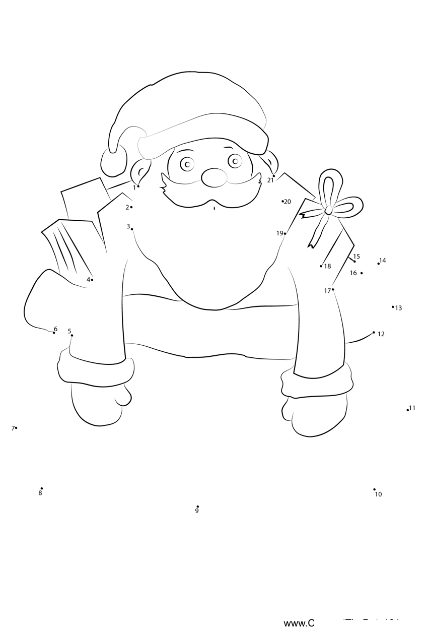 Santa-In-Gift printable dot to dot worksheet