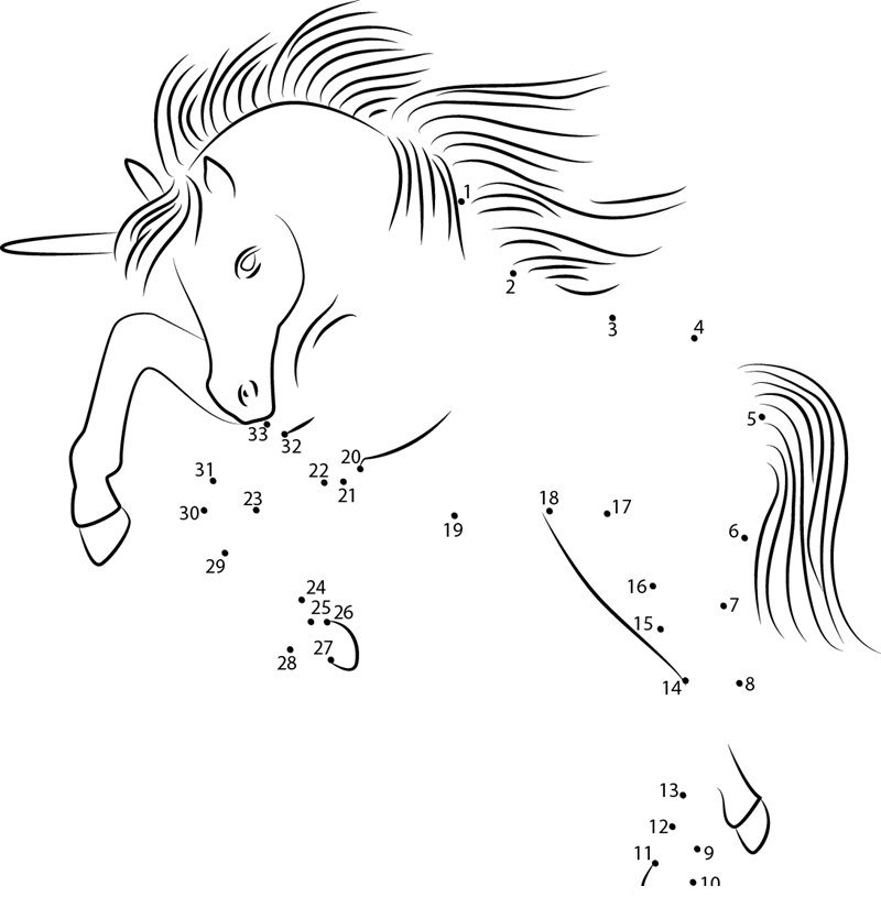 Unicorn Licorne dot to dot worksheets