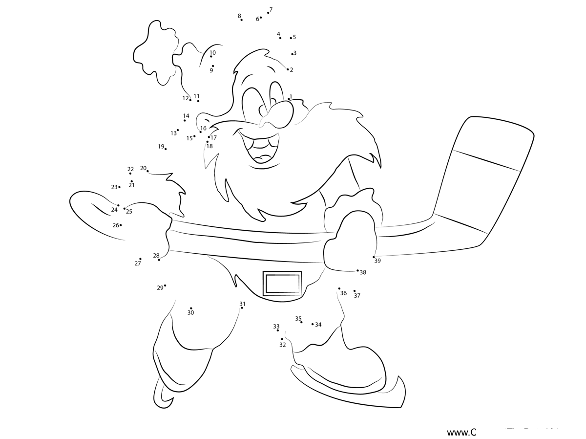 Santa-Playing-Hockey printable dot to dot worksheet