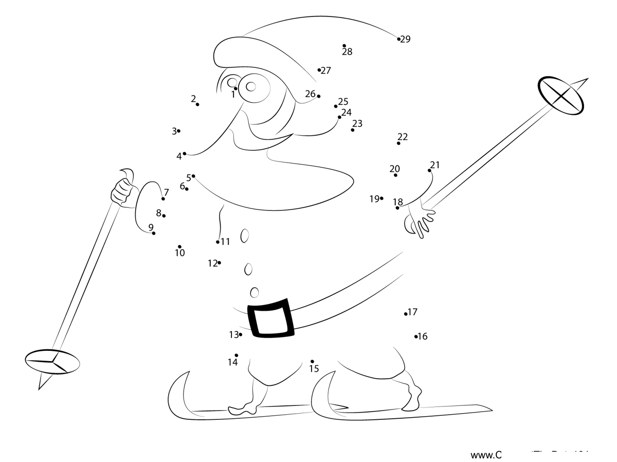 Santa-Skiing dot to dot worksheets