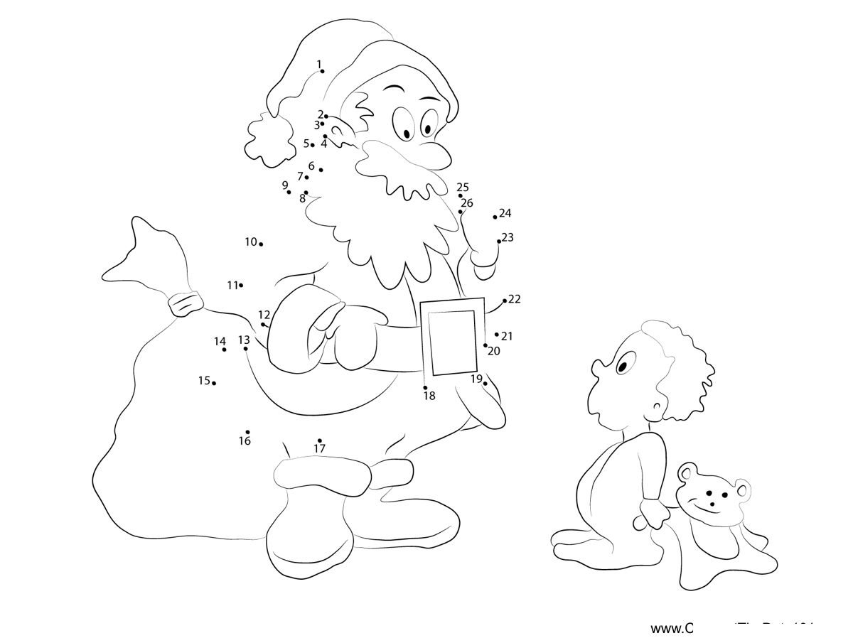 Santa-Talking-To-Cute-Baby printable dot to dot worksheet