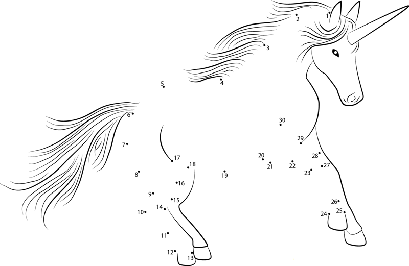 Unicorn Look At dot to dot worksheets