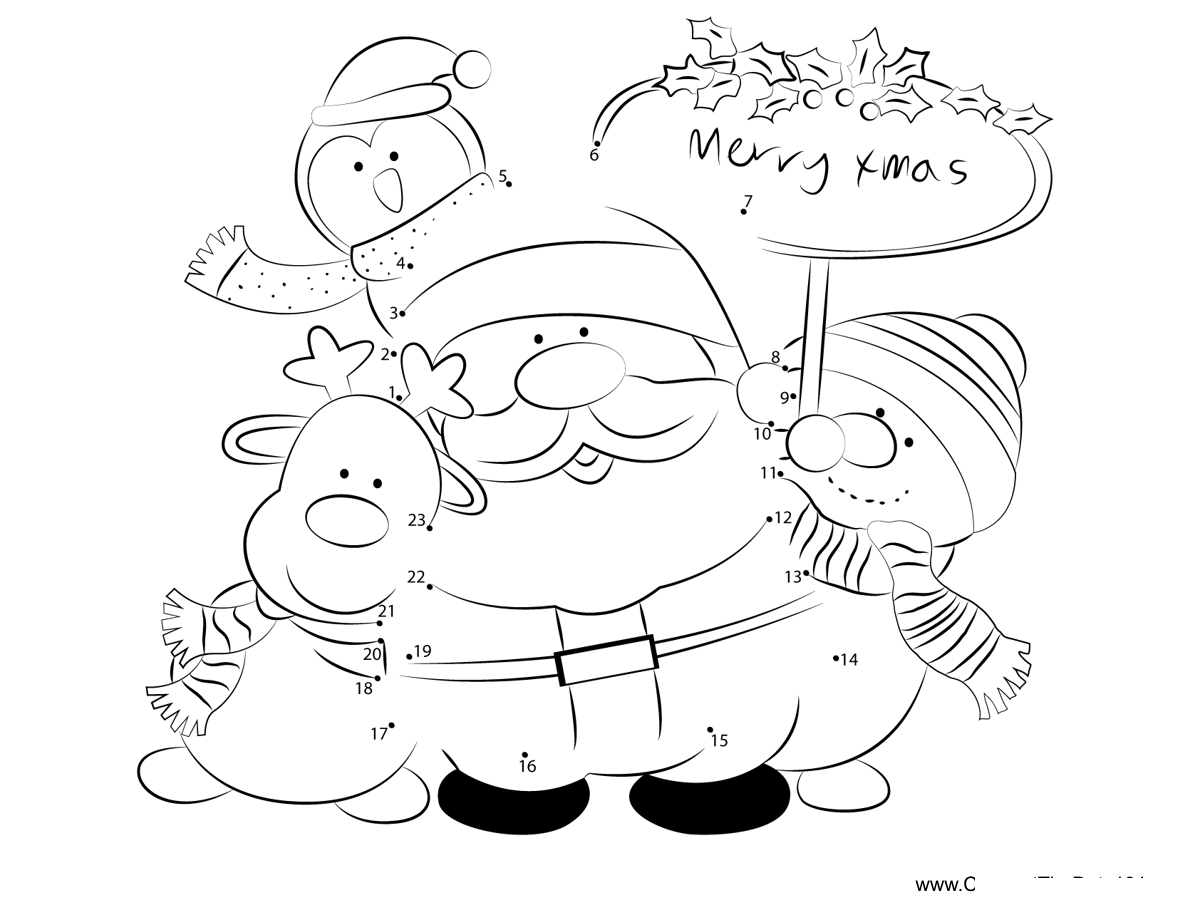 Santa-With-Friends printable dot to dot worksheet