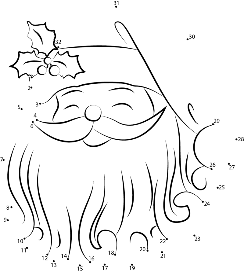 Santa Claus Funy Face printable dot to dot worksheet