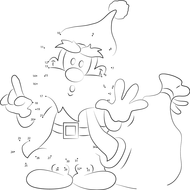 Santa Claus Showing Hands Finger dot to dot worksheets