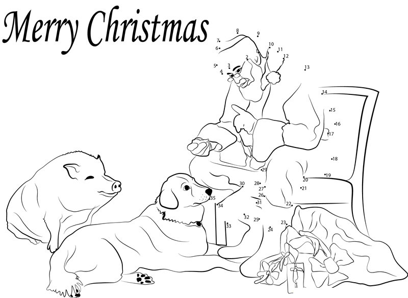 Santa Claus With Animal dot to dot worksheets