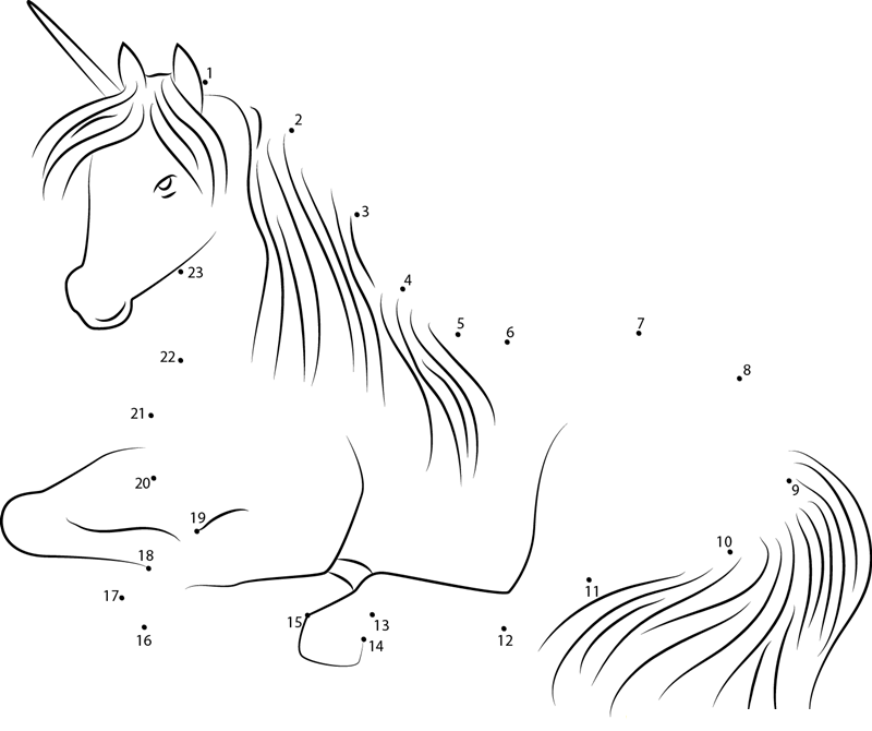 Unicorn Relaxing dot to dot worksheets