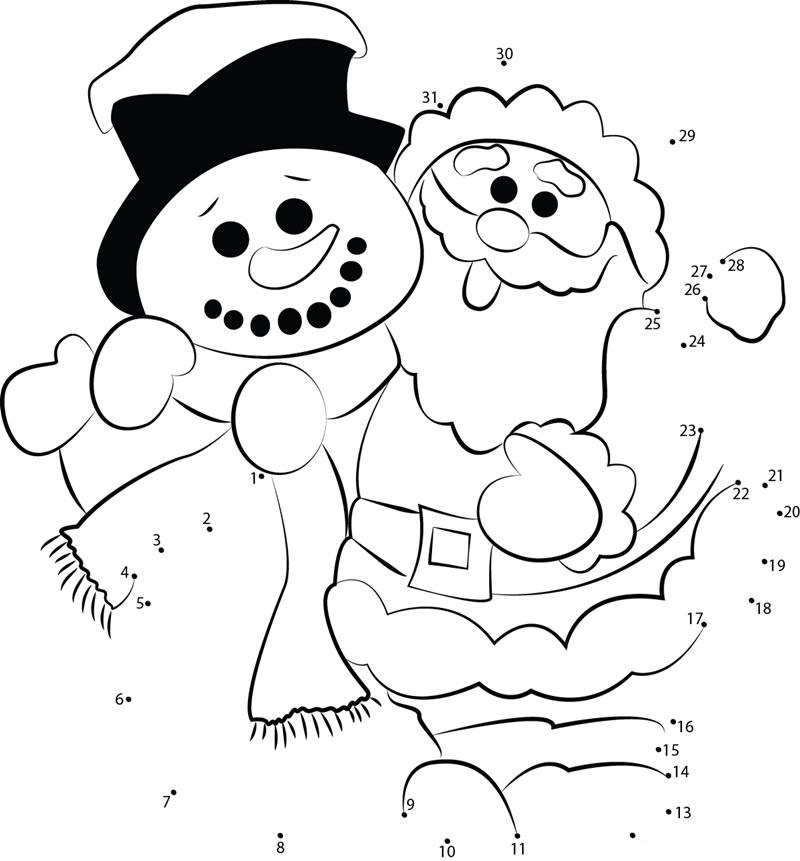 Santa Clause Snowman printable dot to dot worksheet