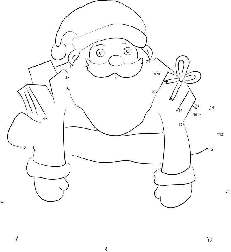 Santa In Gift printable dot to dot worksheet