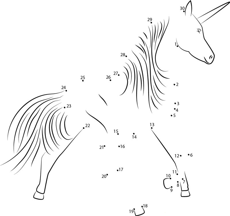 Unicorn Running Fast dot to dot worksheets