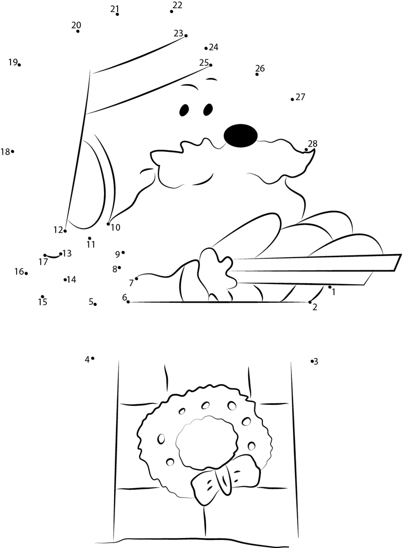 Santa Snoopy printable dot to dot worksheet