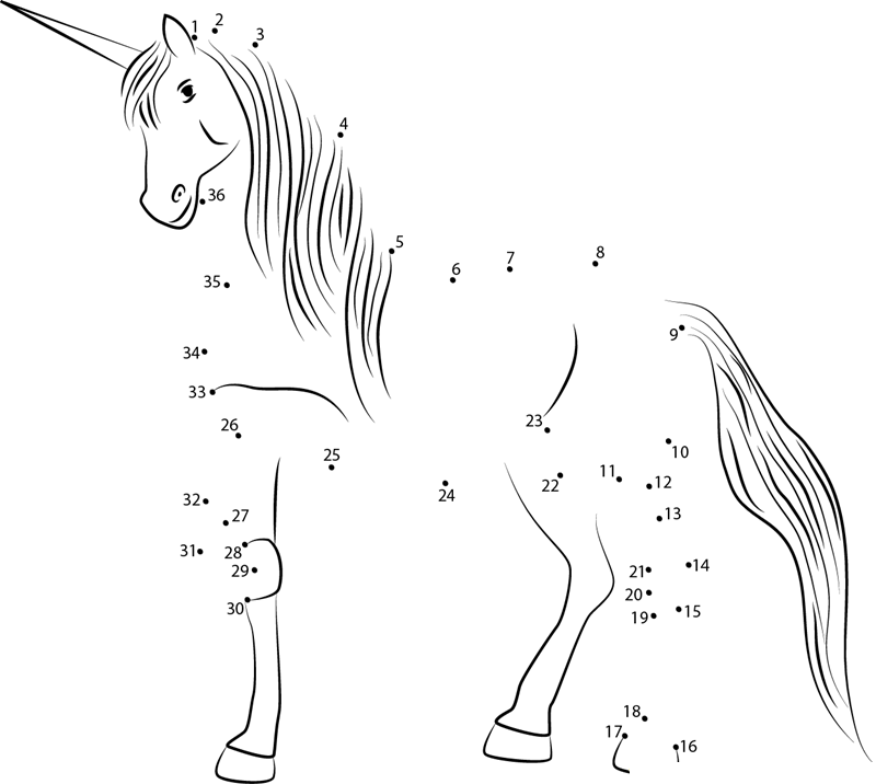 Unicorn Walking dot to dot worksheets