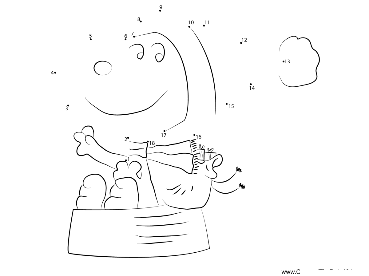 Snoopy-Christmas-Sleigh printable dot to dot worksheet