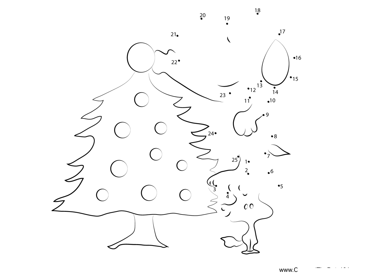 Snoopy-Christmas-Tree-Decoration printable dot to dot worksheet