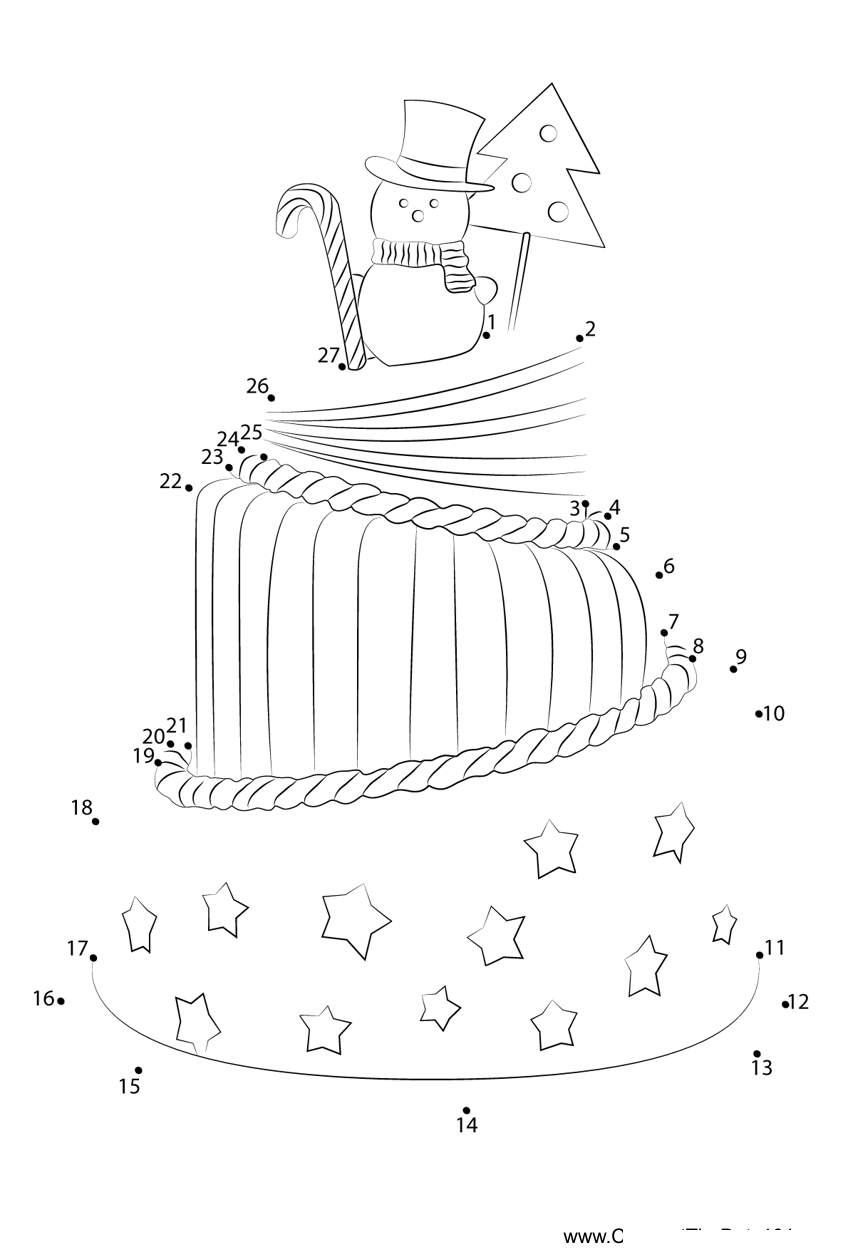 Snowman-Cake dot to dot worksheets