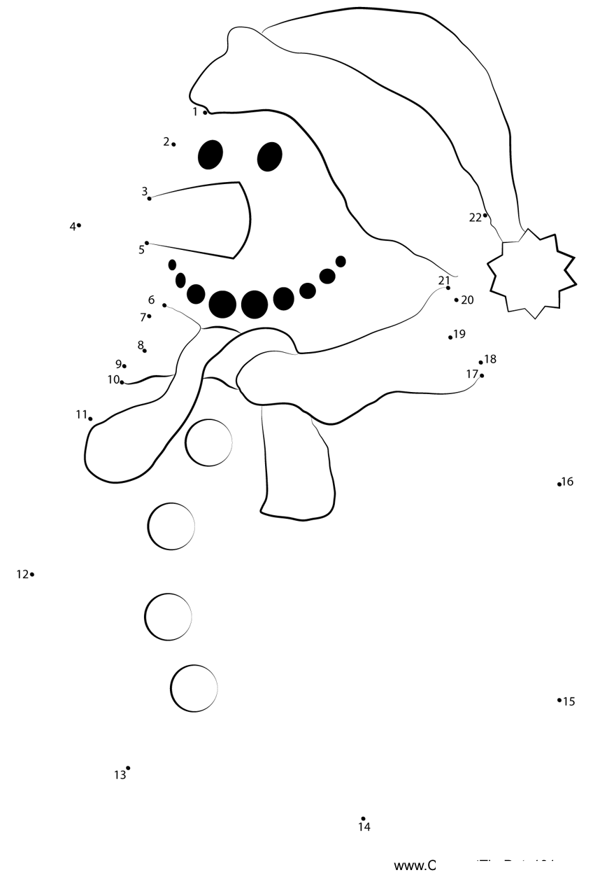 Snowman-Dressed dot to dot worksheets