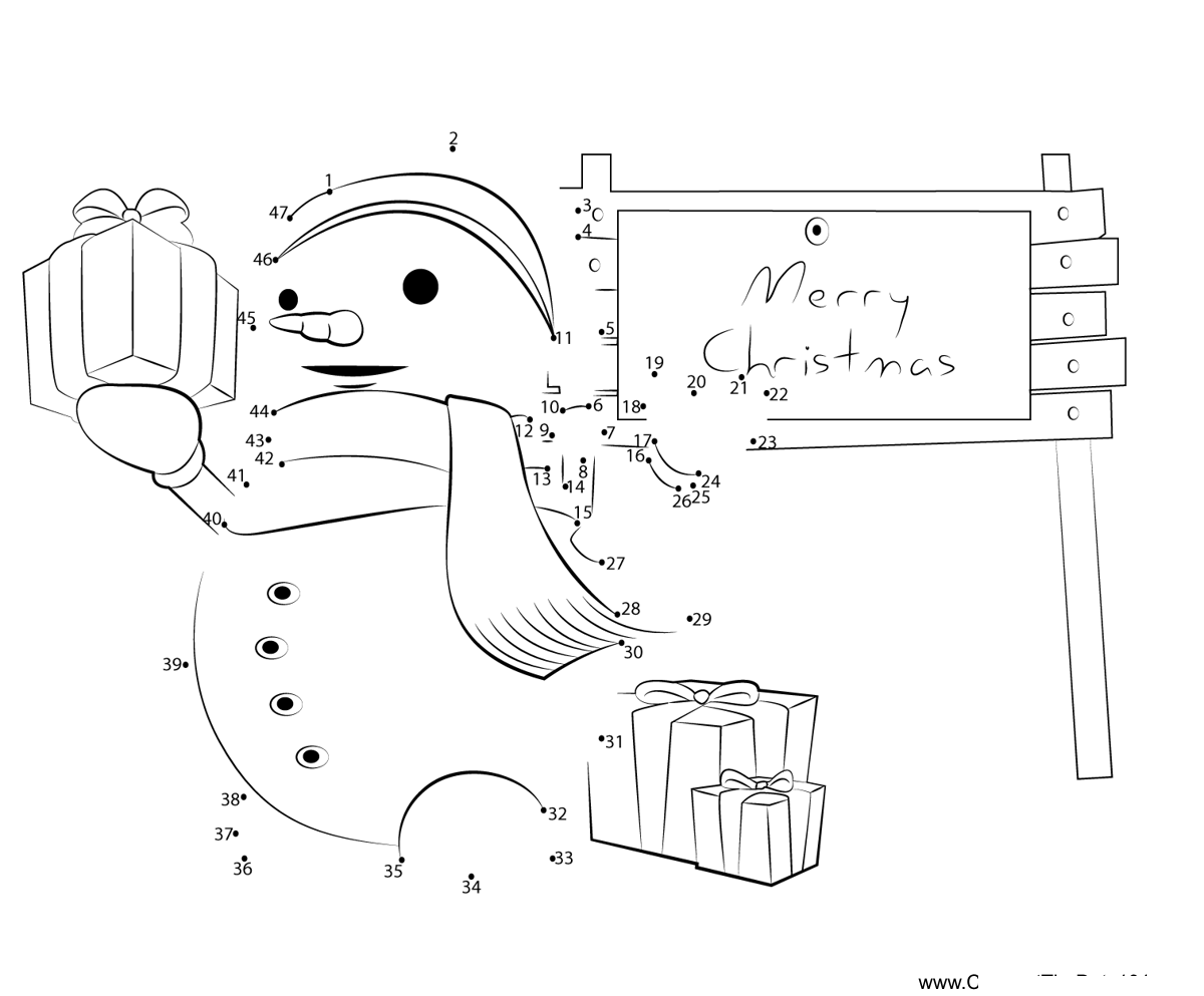 Snowman-Merry-Christmas dot to dot worksheets