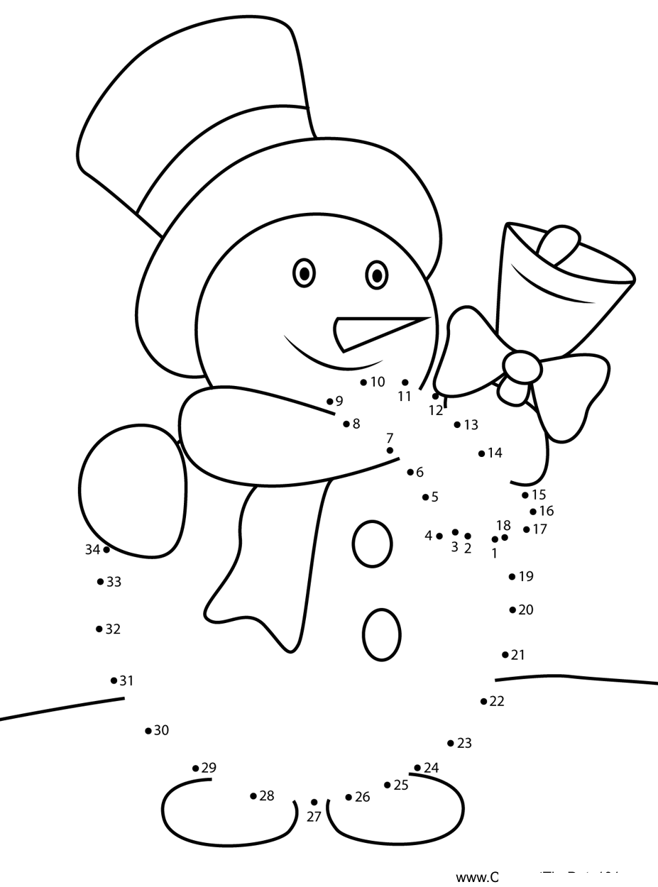 Snowman-With-Bell dot to dot worksheets