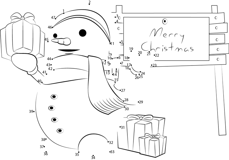 Snowman Merry Christmas dot to dot worksheets