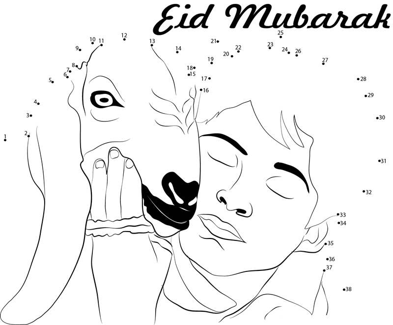 Wishing Eid Mubarak printable dot to dot worksheet